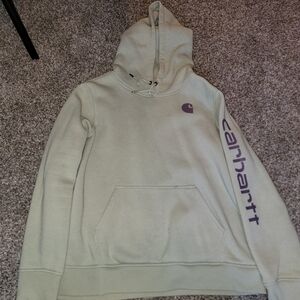 Carhartt Womens Cream Crewneck Hoodie with Purple Logo